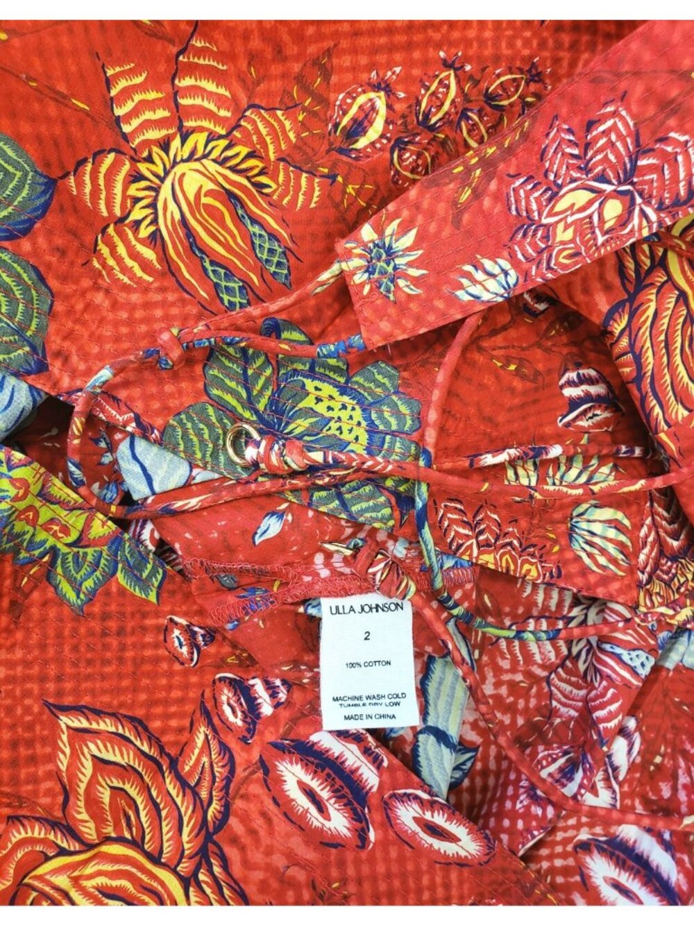 Ulla Johnson Carina Women's Puff Sleeve Cotton Midi Dress Hibiscus Floral Size 2 - Picture 5 of 5